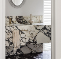 Tostone Personnalisé Accrochage Mural Double Évier Intergred Naturel Calacatta Viola Marbre Vanité Pierre Unité pour Villa de Luxe Salle de Bains