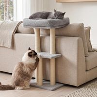Griffoir d'angle de luxe moderne en sisal et bois avec lit moelleux et housse amovible, protection de meubles pour grand chat (coin de canapé/fauteuil)