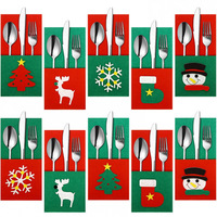Pochette à couverts de Noël en feutre écologique, motif renne et sapin, ensemble de décoration de table de fêtes