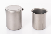 Set Teh Titanium Murni Ultralight Dinding Ganda Grosir, Mug Infuser Portabel untuk Berkemah di Luar Ruangan dengan 3 Cangkir dan Tutup