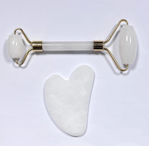 Ensemble de rouleau de massage et d'outil de grattage Gua Sha en jade blanc naturel - Product Image 6