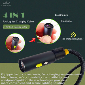 4 Trong 1 Loại C Sạc Cáp Với Đèn Pin Thuốc Lá Nhẹ Hơn Đồng Nguyên Chất Nylon Cho Iphone 15/16 Pro Max-Ngoài Trời Khẩn Cấp Sử Dụng - Product Image 2