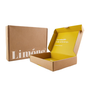 Scatole Personalizzate in Carta Kraft Giallo Sole con Coperchio a Linguetta e Slogan in Carattere <span class=keywords><strong>Corsivo</strong></span> per Regali di Brand di Costumi da Bagno - Product Image 1