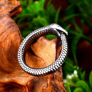 Anillo de Serpiente Individual de Acero Inoxidable 316 Yunnique para Hombre, Tono Plata Antiguo, Tallado de Escamas de Serpiente, Estilo Atrevido Oscuro Rebelde Biker Punk - Product Image 3