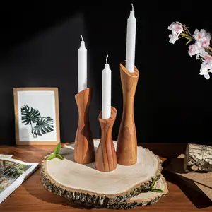 木质烛台，用于餐桌中心件 (9英寸、8英寸、6英寸)-(适合7/8英寸蜡烛) 农家木质烛台套装-秋季乡村风格