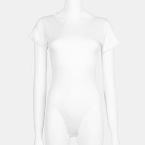 Body de talla grande para mujer, camiseta de satén de manga corta, Tops, informal, elástico, básico, con cuello, ajustado, patrón sólido para el verano - Product Image 3