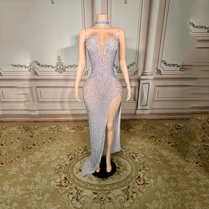 Novance Y4348ファッションドレス2024ブライドメイドセクシークリスタルボールガウンプロムドレスパーティー用スリット付き - Product Image 1