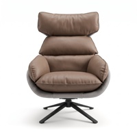Fauteuil pivotant à 360°, fauteuil lounge design à coussins multicouches, fauteuil de détente en cuir PU et tissu mélangés pour salon et villa