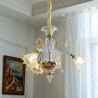 Lustre de Murano moderne en verre fait à la main or clair fleur décor intérieur pour Villa petite lampe suspendue