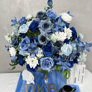 Vendita calda fiore artificiale che bacia la palla di fiori di rosa di 60cm di grandi dimensioni di seta blu palla di fiori per la decorazione di nozze - Product Image 3