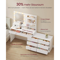 Table de toilette blanche contemporaine avec lumières LED rondes, étagères ouvertes et unité à 8 tiroirs – Vente en gros