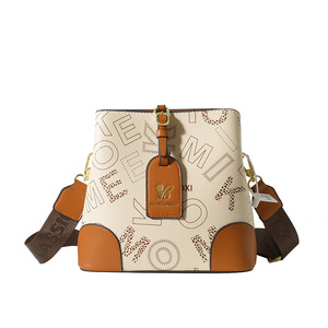 Milantuanshi Women's Bucket Bag White Brown Embossing Zipper Closure Crossbody Shoulder Bag Water Resistant Everyday Use - Product Image 5