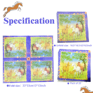 Serviettes en <span class=keywords><strong>papier</strong></span> écologiques 6,5x6,5 pouces motif floral <span class=keywords><strong>cheval</strong></span> violet pour décorations de fête d'anniversaire ou de remise de diplôme sur le thème du Derby - Product Image 3