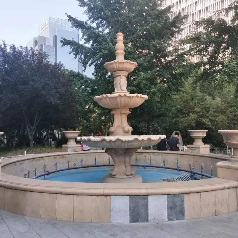 Fontaine d'eau en marbre pour déco de jardin, avec trois niveaux, moderne,