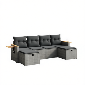 Ensemble de canapé de jardin en rotin gris modulaire 6 places, mobilier d'extérieur avec coussins de rangement, design contemporain - Product Image 1