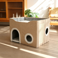 Lit pour chat en sisal et lin, pliable, double couche, chaud, type grotte