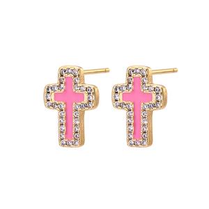 أقراط على شكل صليب مطلية بالذهب عيار 18 قيراط مع أحجار زركون، مجوهرات عصرية للزفاف والهدايا للنساء، موضة 2022 - Product Image 6