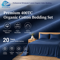 Ensemble de draps de lit en coton biologique certifié GOTS, approuvé ISO9001, 400TC, écologiques, doux et soyeux, modernes, pliés, pour la maison