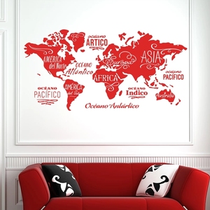 Carte <span class=keywords><strong>du</strong></span> <span class=keywords><strong>monde</strong></span> en mots Autocollant mural en vinyle Océans et continents en espagnol Décoration murale Décoration murale DIY pour le salon - Product Image 3
