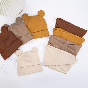 2 Pcs/Lot Cute Bear Ear Baby Turban Hats Scarf Newboorn Boys Girls Faux Cashmere Caps Beanies Autumn Winter Infant Bonnets - Product Image 1