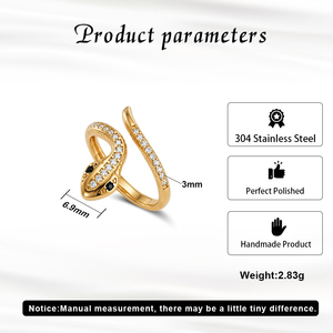 Waterproof Rhodium 18K Gold 304 Stainless Steel Vintage Snake <b>Ring</b> <b>Iced</b> Lab Created Zircon Animal Statement Jewelry for Women - Product Image 4