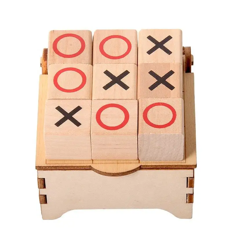 Mini Wooden Family Board Game Table Chess Game Travel Set Tic Tac Toe For Kids Blocks Toy