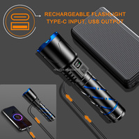 Lampe de poche portable évolutible avec chargement USB, en aluminium, grande capacité, LED blanche, laser, pour extérieur, urgence, camping