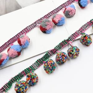 Suministros del fabricante, cinta de bola de lana con borlas de colores mezclados, Ropa Étnica, accesorios de decoración hechos a mano para el hogar, Color colorido - Product Image 2