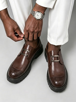 Chaussures en cuir pour hommes, mocassins à boucle métallique, chaussures habillées épaisses, pour affaires, bureau, taille 38-46, mariage, fête, usage quotidien