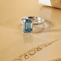 Ensemble de bijoux en diamant de laboratoire de qualité supérieure, coupe émeraude bleue, certifié IGI, or 14K 18K, pendentif, boucles d'oreilles et bague en diamant rectangulaire de luxe