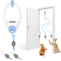 Jouet pour chat à suspendre à la porte, jouet interactif pour chaton à rebond automatique avec 3 souris à l'herbe à chat, jouet pour animaux de compagnie pour chats d'intérieur - Blanc