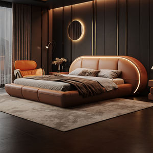 Modern Italiaans hoofdbord met gebogen vorm, kingsize bed, leder van topkwaliteit, vlakke montage, voor een grote slaapkamer, villa of penthouse. - Product Image 2