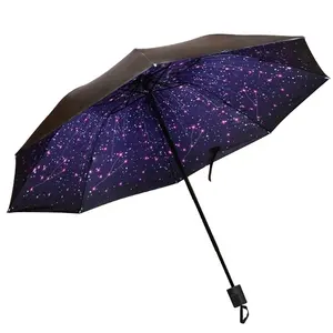 Yaratıcı tasarım moda seyahat ters desen baskı 3 katlanır rüzgar geçirmez Anti-uv manuel şemsiye