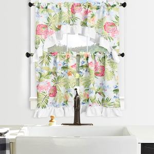 Rideau court de poche à fleurs, 3 pièces, ensemble de tiges, avec valance, cuisine fini, café, cuisine pour salle de cuisson - Product Image 1