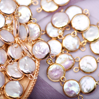 Perles rondes en eau douce naturelle de 12-13 mm, bordure dorée, perles baroques en vrac, connecteur de bricolage, matériau de perles
