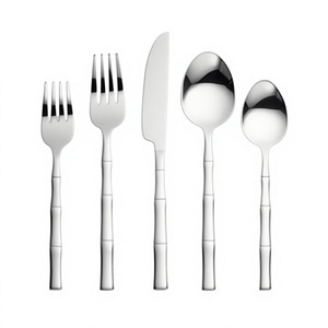 <b>Star</b> Crafts India Modern Stainless Steel 304 Eco-Friendly Designer Cutlery Set 5 Pcs Silver Color Luxury Flatware Wood Handles - Product Image 1