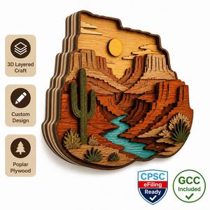 Art de la peinture en relief sur le thème du <span class=keywords><strong>d</strong></span>ésert |   Contreplaqué peuplier <span class=keywords><strong>d</strong></span>écoupé au laser en 3D avec effet de profondeur |   <span class=keywords><strong>D</strong></span>écoration de salon et de bureau sur le thème de la nature du sud-ouest |   Cadeau personnalisable - Product Image 1