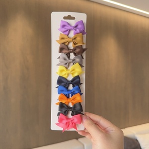 Lot de 10 pinces à cheveux promotionnelles pour bébés, nœuds en ruban de couleur unie, faits à la main pour petites filles - Product Image 3