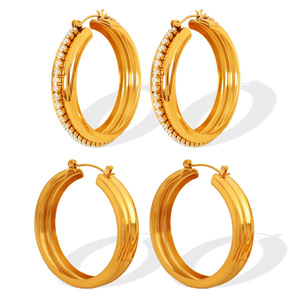 Boucles d'oreilles créoles en acier titane avec zircon, grand cercle, pour femme, à porter au quotidien - Product Image 5