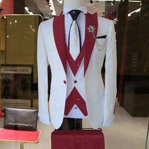 Costume de Mariage 3 Pièces Tendance Homme, Veste d'Affaires Blanche, Gilet Respirant Bleu Royal et <span class=keywords><strong>Pantalon</strong></span> <span class=keywords><strong>Blanc</strong></span> pour Marié - Product Image 5