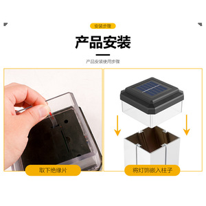 <b>Lu</b> Yao Solar Pillar Light Square LED Fence Cap <b>Post</b> Lamp Outdoor Waterproof - Product Image 4