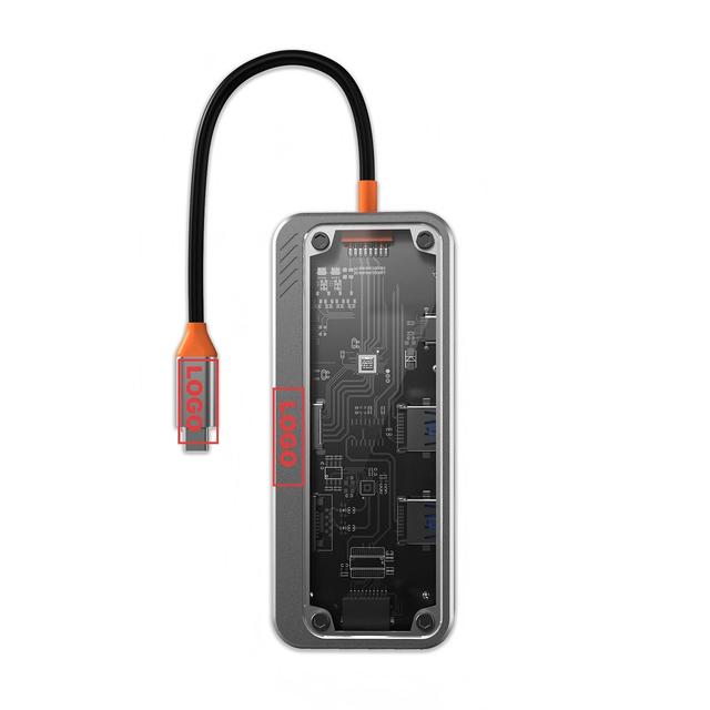Custom LOGO 8 in 1 Type C PD 100W Transparent USB C Hub 3.0 Splitter Adapter for Laptop MacBook Pro Adapter RJ45