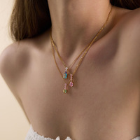 Collier pendentif en acier inoxydable avec pierres CZ colorées en forme de cœur, poire et rectangle, bijoux minimalistes dorés pour femmes