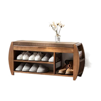 Banc à chaussures moderne en bambou avec double coussin amovible, compartiment de rangement dissimulé et tiroir latéral pour l'entrée