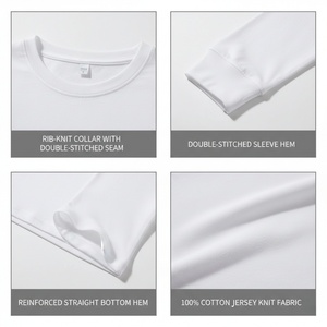 T-shirt unisexe à manches longues 100 % coton blanc uni avec logo personnalisé, coupe ample, poids lourd, prix bas, vente en gros TKAN999D - Product Image 2