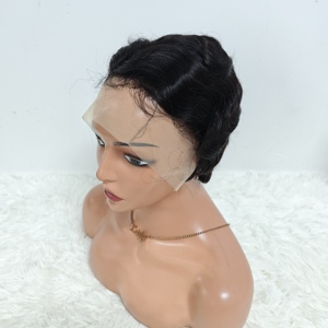 Promotion : Perruques Lace Frontal 13x4 à coupe courte, ondulations au doigt, en cheveux humains brésiliens 100% naturels, vente en gros très prisée - Product Image 1