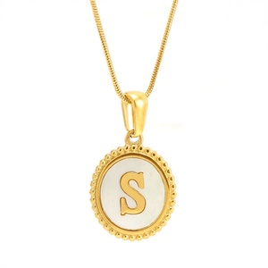 High Quality 18k Gold Plated A-Z Alphabet Shell Stainless Steel Round Pendant Necklace - Product Image 4