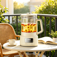 Bouilloire Électrique en Verre 1300ML, Pot de Santé Intelligent Multifonctionnel pour la Maison, Théière à Ébullition avec Design Floral