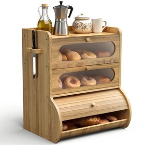 Boîte à pain en bambou 3 niveaux avec couvercle pour le rangement des aliments dans la cuisine - Product Image 1