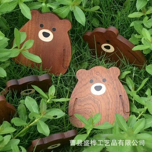 Creative Wooden Bear Coaster Solid Wood Cartoon Shape <b>Desktop</b> Heat Insulation <b>Mat</b> For Home Office Use - Product Image 1